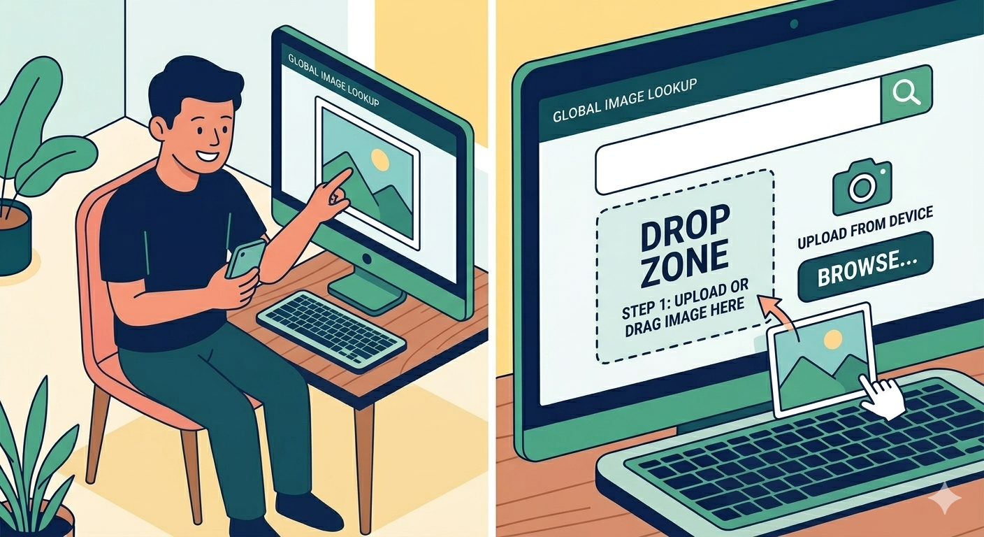 Person uploading a photo using the drag-and-drop zone